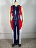 Color Block Patchwork Hooded Two Piece Pants Set TE-4735