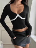 Lace Patchwork Long Sleeve T-Shirt GZYU-K2432040