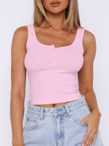 Sleeveless Button Solid Color Tank Tops GZYU-D2412074