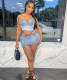 Sexy Denim Wrap Chest Two Piece Skirts Set GAKF-50301
