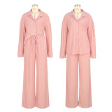 Solid Color Long Sleeve Pleated Two Piece Pants Set ASL-6793