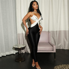 Cross Contrast Color Backless Jumpsuit DLSF-K25Q73474