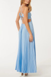 Solid Color Press Pleated Halterneck Maxi Dress GSNU-8135