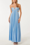 Solid Color Press Pleated Halterneck Maxi Dress GSNU-8135