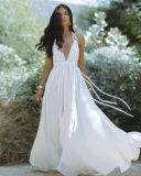 Solid Color Backless Tie Up Maxi Dress GSNU-8046