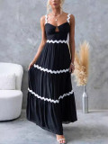 Solid Color Lace Patchwork Sling Maxi Dress GSNU-8073