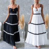 Solid Color Lace Patchwork Sling Maxi Dress GSNU-8073