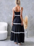 Solid Color Lace Patchwork Sling Maxi Dress GSNU-8073
