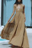 Backless V Neck Tie Up Split Maxi Dress GSNU-8049