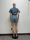 Casual Short Sleeve Denim Two Piece Shorts Set YMEF-57005