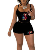 Letter Print Sleeveless Tank Tops Short Suit GXJL-0216