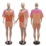 Hot Drill Patchwrok Half Sleeve Casual Dress CYA-901853