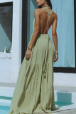 Backless V Neck Tie Up Split Maxi Dress GSNU-8049