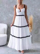 Solid Color Lace Patchwork Sling Maxi Dress GSNU-8073