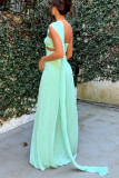 Slash Shoulder Pleated Flutter Split Maxi Dress GSNU-8163