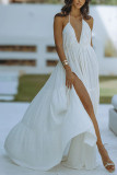 Backless V Neck Tie Up Split Maxi Dress GSNU-8049