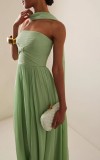 Pleated Wrap Chest Press Pleated Maxi Dress GSNU-8138