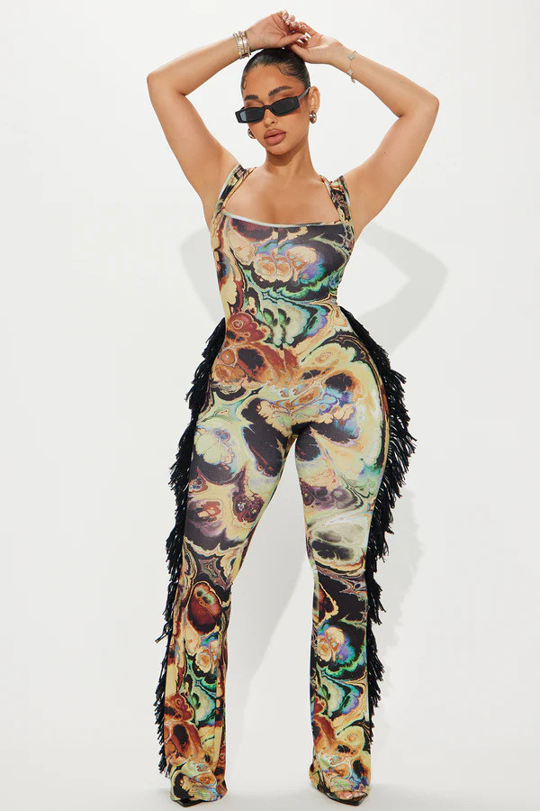 Colorful Printed Tassel Lace Jumpsuit SHD-9781