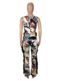 Colorful Printed Tassel Lace Jumpsuit SHD-9781