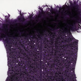 Feather Patchwork Sequin Tube Top Dress CYA-901498