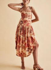 Print Halterneck Pleated Midi Dress XHXF-460