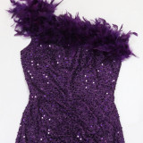 Feather Patchwork Sequin Tube Top Dress CYA-901498