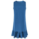 Sleeveless Single-breasted Denim Midi Dress GDAM-218587