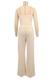 Solid Color Wrap Chest Loose Two Piece Pants Set XHXF-8719