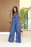 Halterneck Lapel Backless Wide Leg Pants Suit XHXF-8721