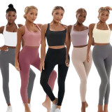 Solid Color Sport Tank Tops Yoga Pants Set SMD-25071