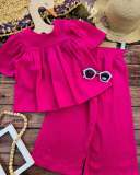 Kids Girls Bubble Short Sleeve Straight Pants Set GYAY-8124