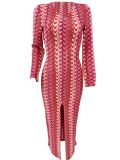 Knits Print Beach Long Sleeve Maxi Dress LS-0419