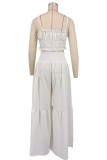 Solid Color Pleated TanK Top Wide Leg Pants Suit XHXF-8720