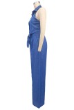 Halterneck Lapel Backless Wide Leg Pants Suit XHXF-8721