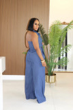 Halterneck Lapel Backless Wide Leg Pants Suit XHXF-8721
