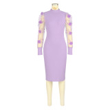 Embroidered Petal Mesh Sleeve Midi Dress ASL-6797