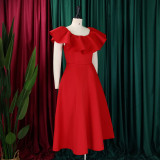 Plus Size Ruffled Big Swing Party Dress  GMLF-3329