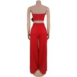 Sexy Bow Wrap Chest Tops Pants Two-piece Set BY-7375