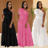 Solid Color Slash Shoulder Sleeveless Maxi Dress BY-7389