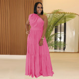Solid Color Slash Shoulder Sleeveless Maxi Dress BY-7389