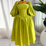 Square Neck Lantern Sleeve Bandage Dress GMSF-SU9050
