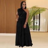 Solid Color Slash Shoulder Sleeveless Maxi Dress BY-7389