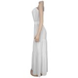 Solid Color Slash Shoulder Sleeveless Maxi Dress BY-7389