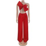 Sexy Bow Wrap Chest Tops Pants Two-piece Set BY-7375