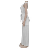 Solid Color V Neck Backless Jumpsuit BY-7368