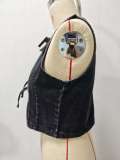 Sleeveless Round Neck Lace-Up Denim Vest GMYT-13978