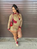 Long Sleeve Leopard Print 2 Piece Shorts Set MEM-88651
