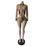 Long Sleeve Leopard Print 2 Piece Shorts Set MEM-88651