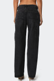 Loose Washed Pockets Straight Jeans GMYT-13635