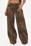 Leopard Print High Waisted Loose Straight Jeans GMYT-0906